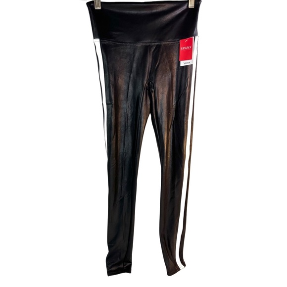 SPANX Women’s Faux Leather Stripe Leggings Size: S Color: Black/White NWT. - Picture 8 of 16